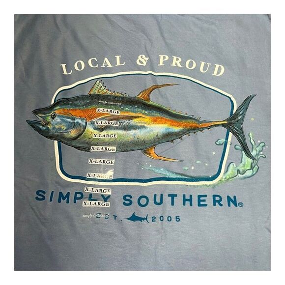 Simply Southern Short Sleeve Gray T XL Shirt Unisex Local & Proud Fish 1XL Tuna - Picture 1 of 5